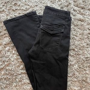 White House Black Market Women Black Bootcut Stretch Rhinestone flap pocket